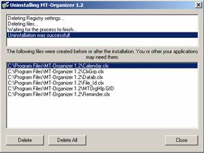 Figure 2.4 - MT-Organizer Uninstall Doalog Box